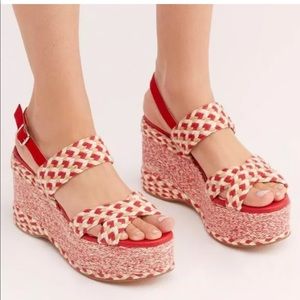 New People Dolce Platform Wedge Sandals Woven Red EU 40 US 9.5 Ivory Red Combo